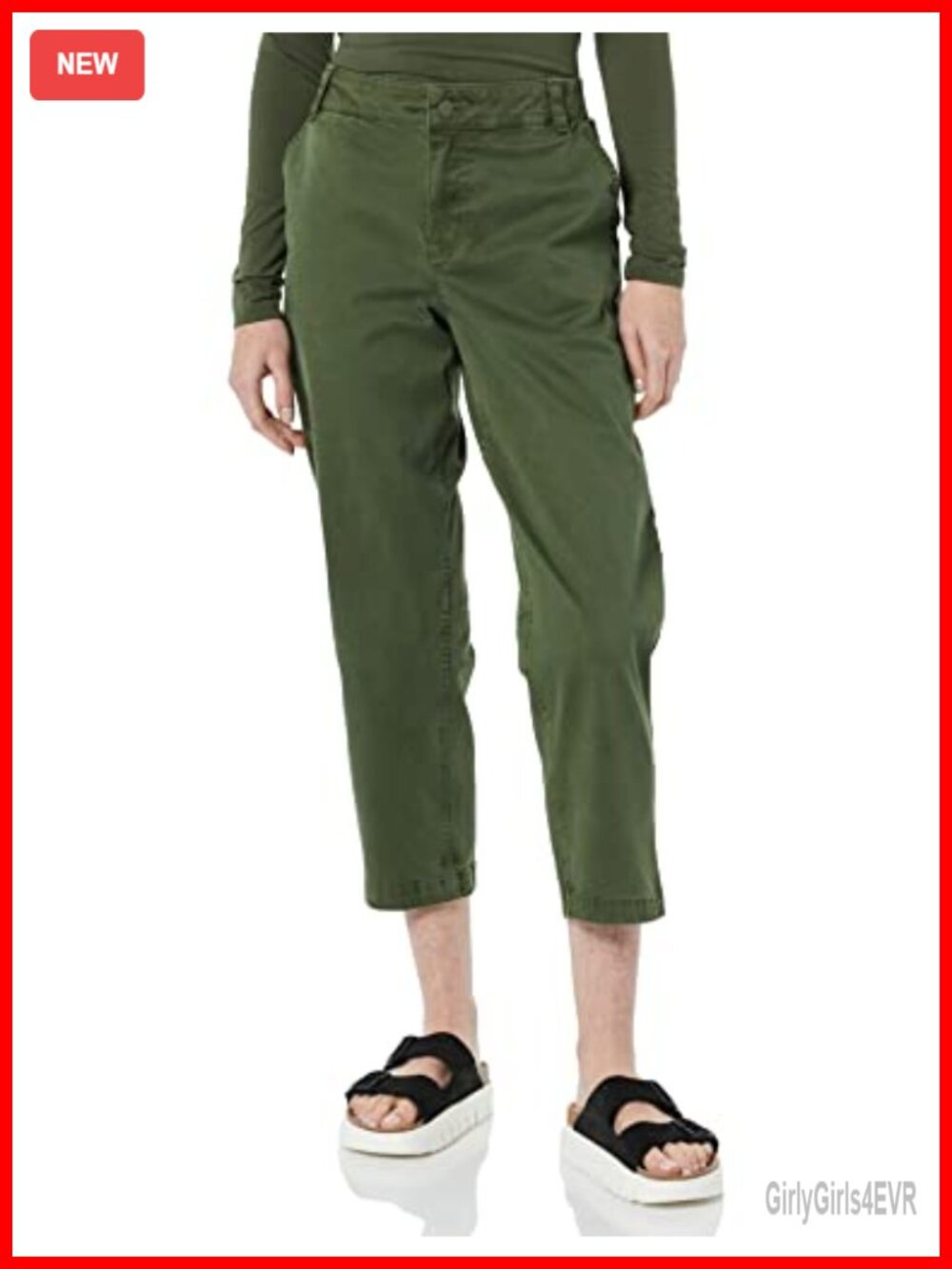 Stretch Chino Barrel Leg Ankle Pant Mid Rise Snap Closure Casual